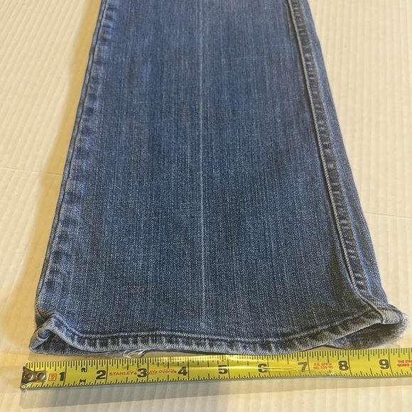 7FAM ‘A’ pocket Blue Flared Jeans w glittery back pockets zipper front size 30 - Picture 3 of 14